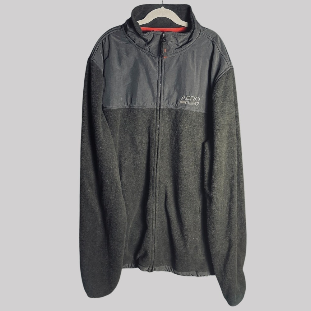 Y2K Aeropostale Mens Black Full Zip Aero 87 Fleece Jacket‎ Large Preowned